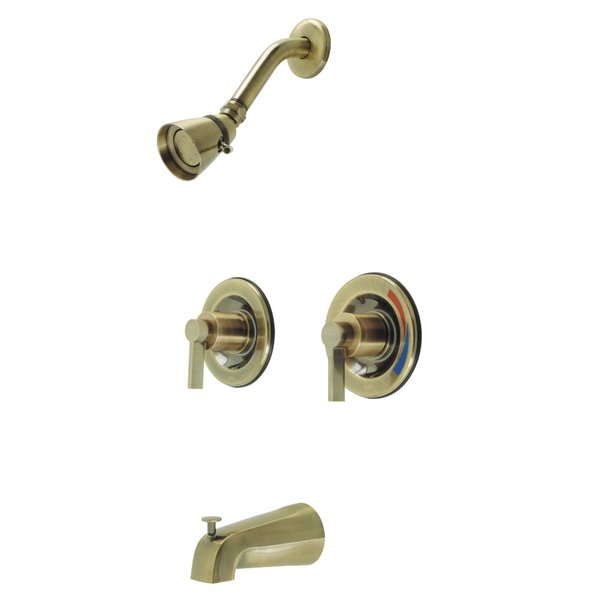 Kingston Brass KB663NDL Two-Handle Tub and Shower Faucet with Volume Control, Antique Brass KB663NDL